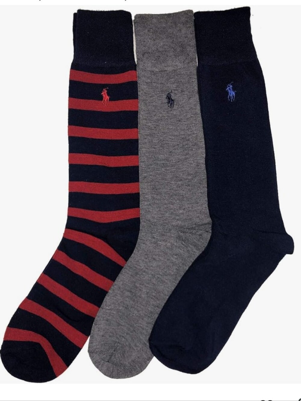 Polo Ralph Lauren Rugby Stripe Solid Dress Socks 3 Pack L